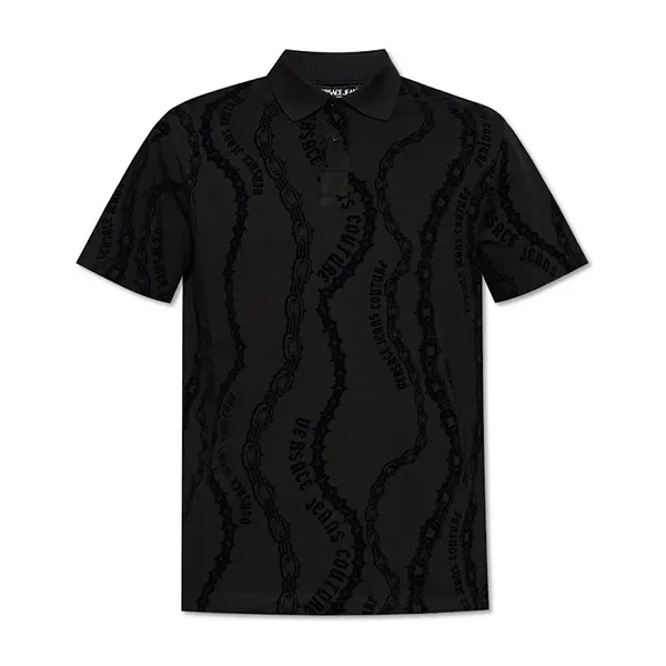 Áo Polo Nam Versace Jeans Couture In Black Flock Print Polo Shirt 77GAG6R0 JS415 Màu Đen Size S