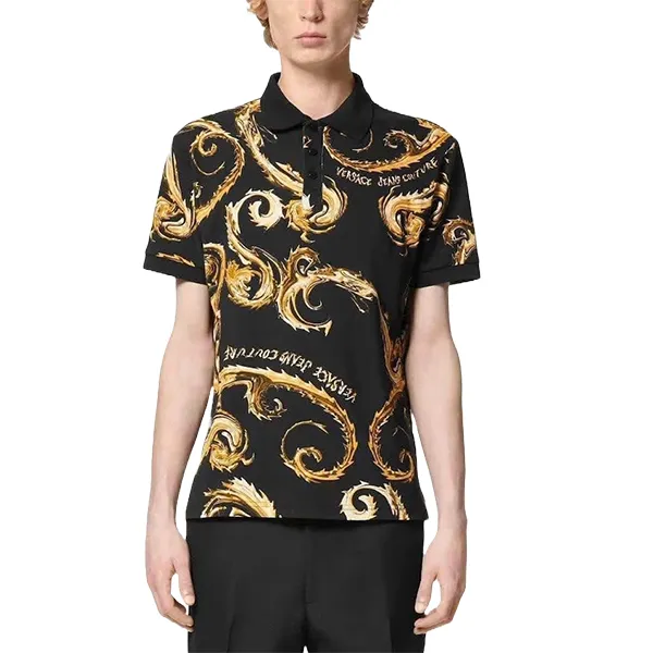 Áo Polo Nam Versace Jeans Couture In Black Polo Shirt 77GAG6S0 Màu Đen Vàng Size 44