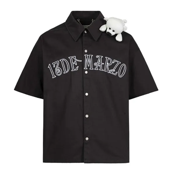 Áo Sơ Mi Unisex 13 De Marzo Shoulder Palda Bear Shirt Black Màu Đen Size S