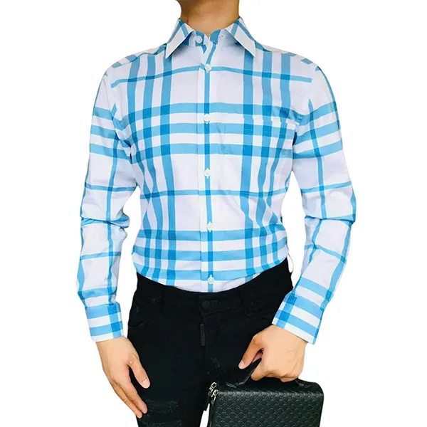 Áo Sơ Mi Dài Tay Nam Burberry 8092916 Màu Xanh Phối Trắng Size XS