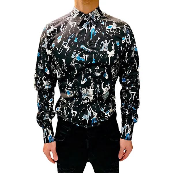 Áo Sơ Mi Nam Dolce & Gabbana D&G Gold G5EB7T Hoạ Tiết Màu Đen Size 38