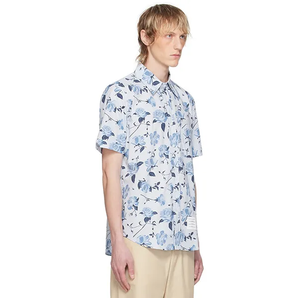 Áo Sơ Mi Nam Thom Browne Rose Floral Poplin Shirt MWS239S Màu Xanh Phối Trắng Size 1