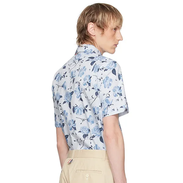 Áo Sơ Mi Nam Thom Browne Rose Floral Poplin Shirt MWS239S Màu Xanh Phối Trắng Size 1
