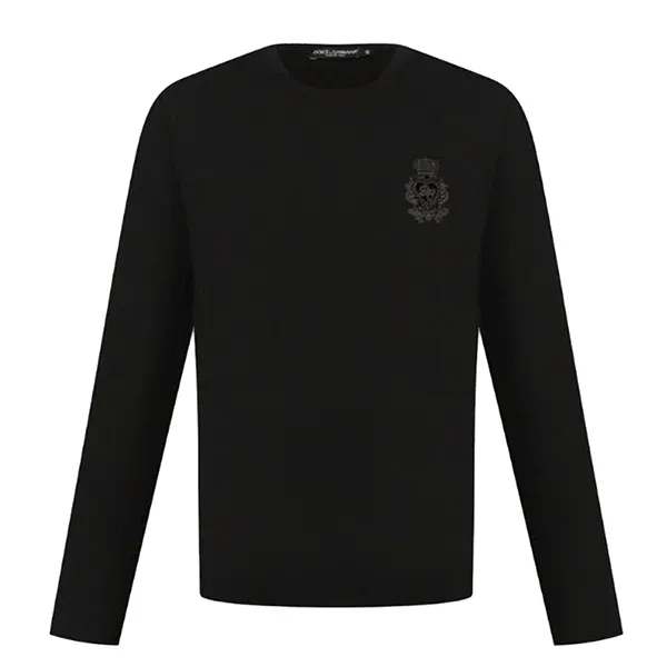 Áo Thun Dài Tay Nam Dolce & Gabbana D&G Thêu Vương Miện T-Shirt G8KF6Z G7VKV Màu Đen Size 44