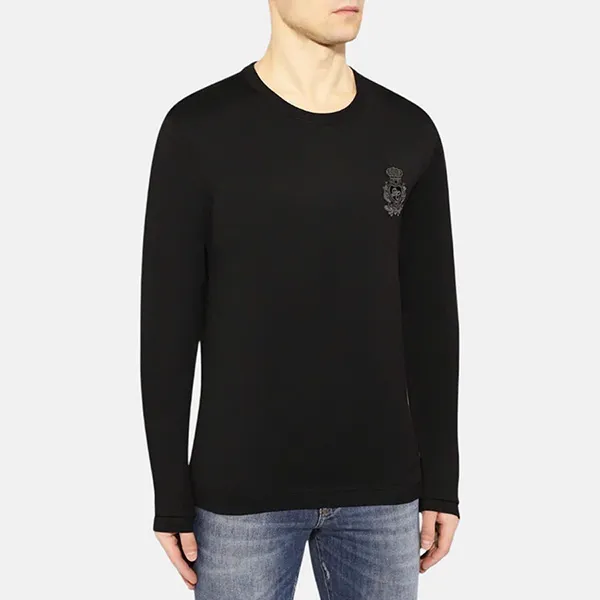 Áo Thun Dài Tay Nam Dolce & Gabbana D&G Thêu Vương Miện T-Shirt G8KF6Z G7VKV Màu Đen Size 44
