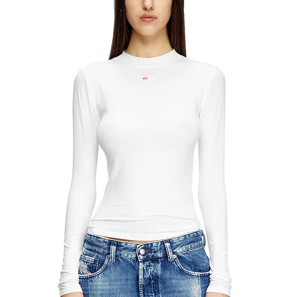 Áo Thun Dài Tay Nữ Diesel Ribbed Top With Mock Neck Tshirts In White A103990BLAN100 Màu Trắng Size M - Thời trang - Vua Hàng Hiệu