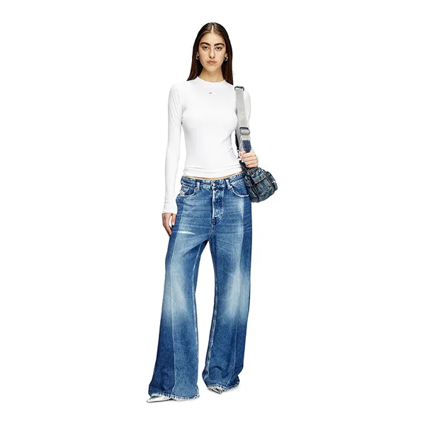 Áo Thun Dài Tay Nữ Diesel Ribbed Top With Mock Neck Tshirts In White A103990BLAN100 Màu Trắng Size M - Thời trang - Vua Hàng Hiệu