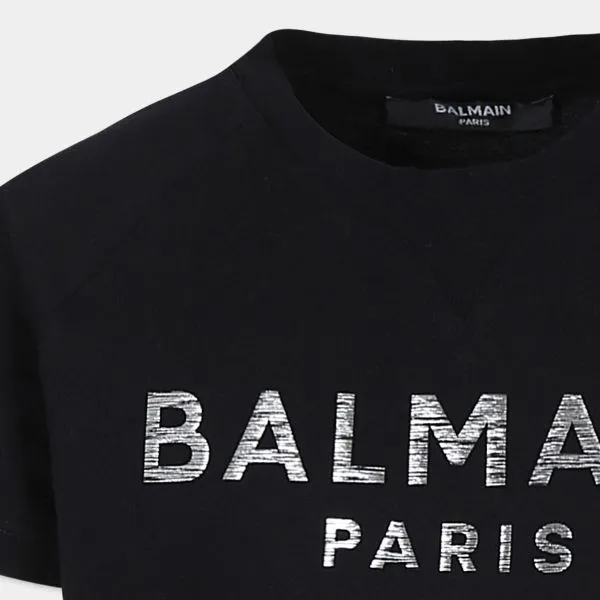 Áo Thun Nam Balmain Black T-Shirt With Logo BV8P11 Z0057 930AG Màu Đen Size 14