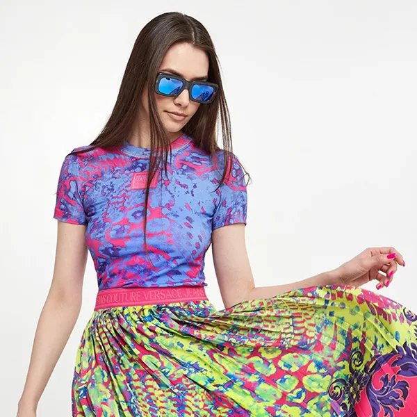 Áo Thun Nữ Versace Jeans Couture T-Shirt 76HAH608 JS285 261 Màu Hồng Xanh Size M