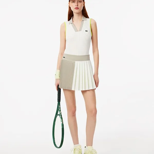 Áo Thun Polo Nữ Lacoste Slim Fit Ultra Dry Sleeveless Tennis PF7437 51 IEL Màu Trắng Xám Size 36