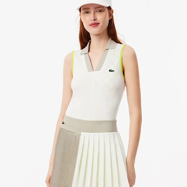 Áo Thun Polo Nữ Lacoste Slim Fit Ultra Dry Sleeveless Tennis PF7437 51 IEL Màu Trắng Xám Size 36