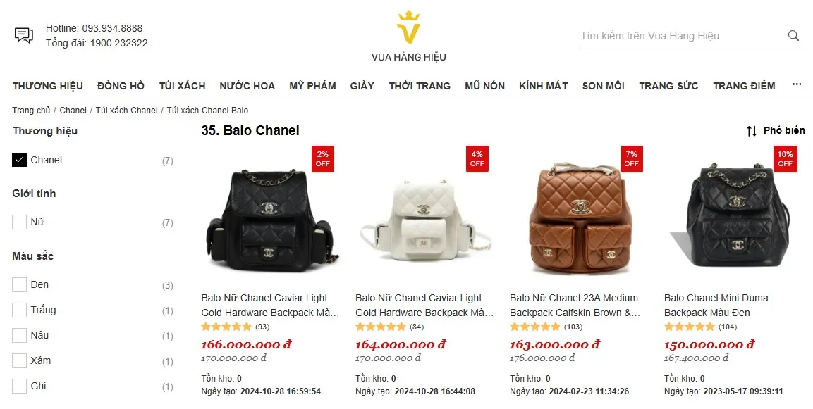 Mua Balo Chanel Chính Hãng Trên Vua Hàng Hiệu