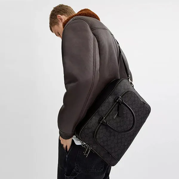 Cặp Xách Tay Nam Coach Ethan Brief In Signature Canvas CV916 Màu Đen