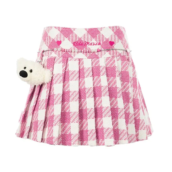 Chân Váy 13 De Marzo Hello Kitty Bear Plaid Skirt Màu Hồng Trắng Size S