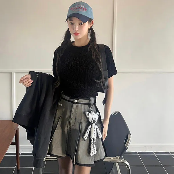 Chân Váy Nữ 13 De Marzo 2D Pixel Bear Denim Skirt Màu Xám Size S