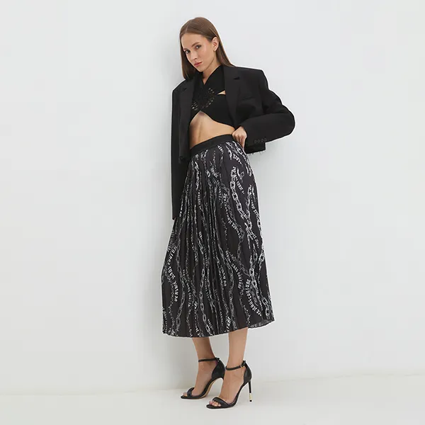 Chân Váy Nữ Versace Jeans Couture Pleated Skirt 77HAE8A5 NS525 899 Màu Đen/Trắng Size 42