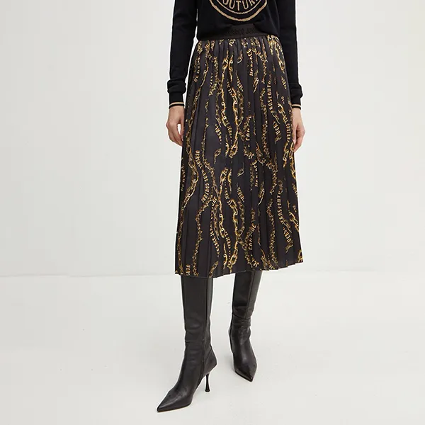 Chân Váy Nữ Versace Jeans Couture Pleated Skirt 77HAE8A5 NS525 G89 Màu Đen/Vàng Size 42