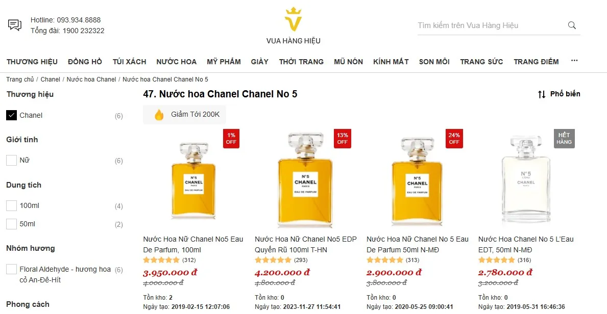 Mua nước hoa Chanel No.5 chính hãng trên Vua Hàng Hiệu