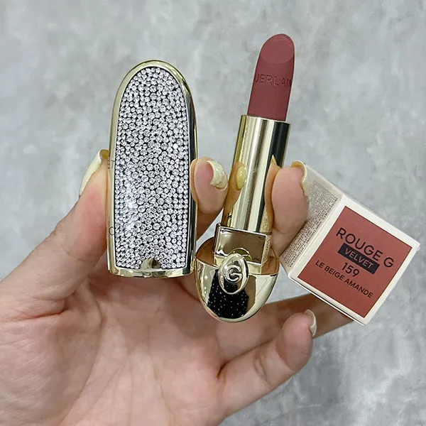 Combo Vỏ Son + Son Guerlain Rouge G Refill Velvet 159 Le Beige Amande Màu Nâu - Son Môi - Vua Hàng Hiệu
