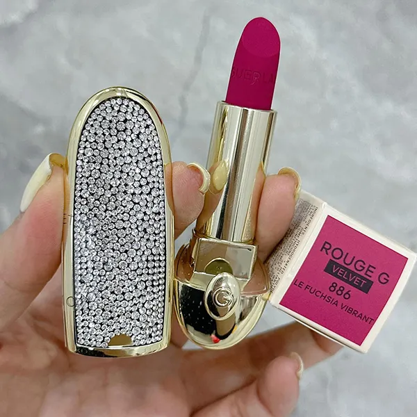 Combo Vỏ Son + Son Guerlain Rouge G Refill Velvet 886 Le Fuchsia Vibrant Màu Hồng Dâu - Son Môi - Vua Hàng Hiệu