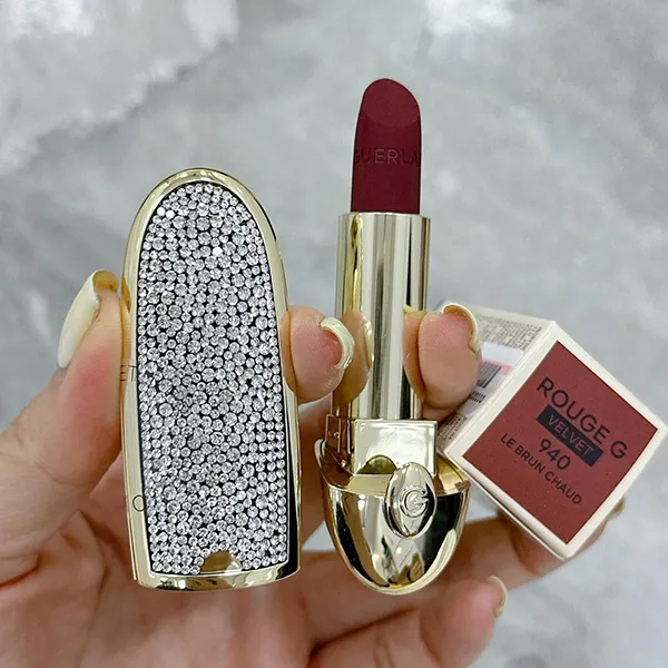 Combo Vỏ Son + Son Guerlain Rouge G Refill Velvet 940 Le Brun Chaud Màu Đỏ Tía