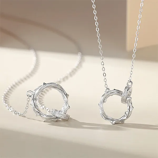 Dây Chuyền Đôi Lili Jewelry Cành Hoa Hồng Rose LILI_919994 Màu Bạc