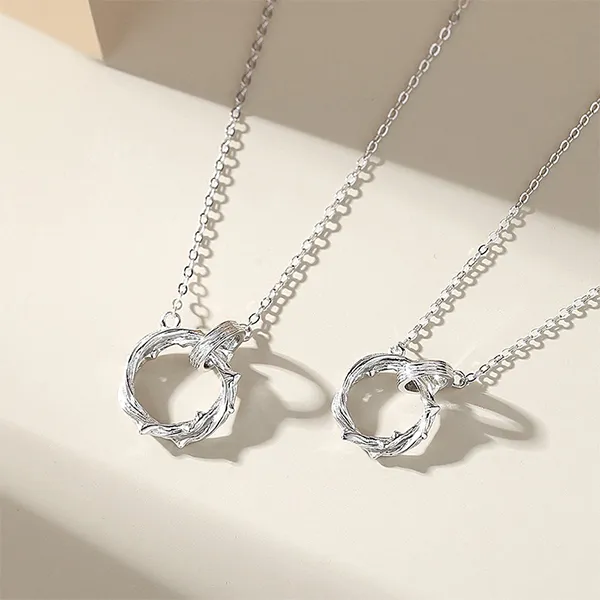 Dây Chuyền Đôi Lili Jewelry Cành Hoa Hồng Rose LILI_919994 Màu Bạc