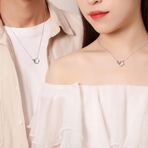 Dây Chuyền Đôi Lili Jewelry Đính Đá CZ Cặp Nhẫn Shanley LILI_489425 Màu Bạc