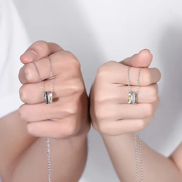 Dây Chuyền Đôi Lili Jewelry Đính Đá CZ Full Love LILI_452933 Màu Bạc
