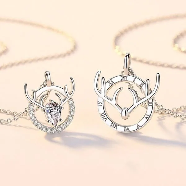 Dây Chuyền Đôi Lili Jewelry Đính Đá CZ Hình Gạc Hươu Tình Yêu Vĩnh Cửu LILI_873519 Màu Trắng