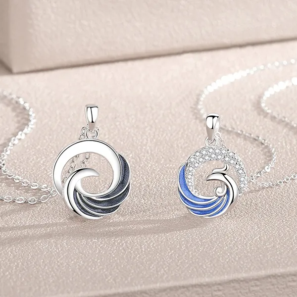 Dây Chuyền Đôi Lili Jewelry Đính Đá CZ Hình Sóng Và Gió Mabel LILI_753198 Màu Bạc - Trang sức - Vua Hàng Hiệu