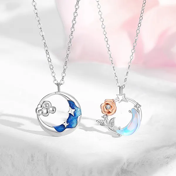 Dây Chuyền Đôi Lili Jewelry Đính Đá CZ Hoa Hồng Và Trời Sao Aidan LILI_106204 Phối Màu - Trang sức - Vua Hàng Hiệu