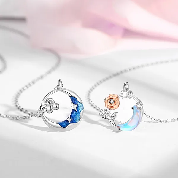 Dây Chuyền Đôi Lili Jewelry Đính Đá CZ Hoa Hồng Và Trời Sao Aidan LILI_106204 Phối Màu - Trang sức - Vua Hàng Hiệu