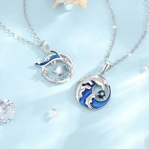 Dây Chuyền Đôi Lili Jewelry Đính Đá CZ Love Sea LILI_106149 Màu Xanh Bạc