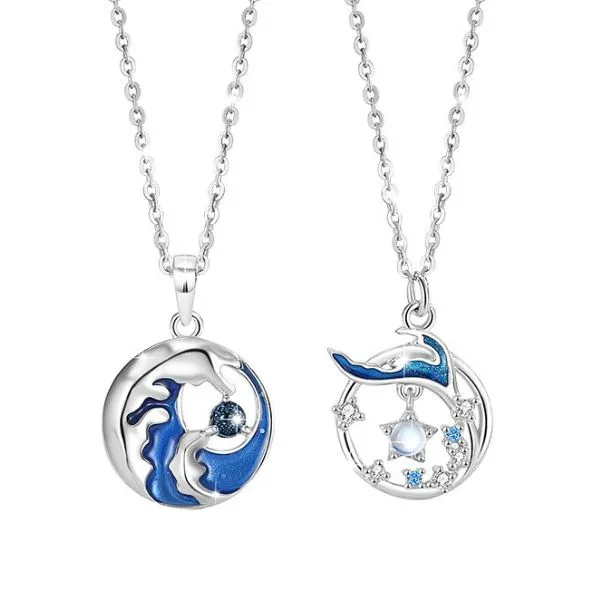 Dây Chuyền Đôi Lili Jewelry Đính Đá CZ Love Sea LILI_106149 Màu Xanh Bạc