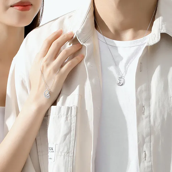 Dây Chuyền Đôi Lili Jewelry Đính Đá CZ Moon Love LILI_106238 Màu Bạc - Trang sức - Vua Hàng Hiệu