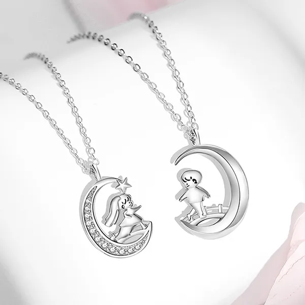 Dây Chuyền Đôi Lili Jewelry Đính Đá CZ Moon Love LILI_106238 Màu Bạc - Trang sức - Vua Hàng Hiệu