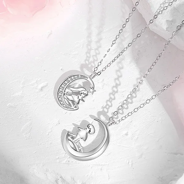 Dây Chuyền Đôi Lili Jewelry Đính Đá CZ Moon Love LILI_106238 Màu Bạc - Trang sức - Vua Hàng Hiệu