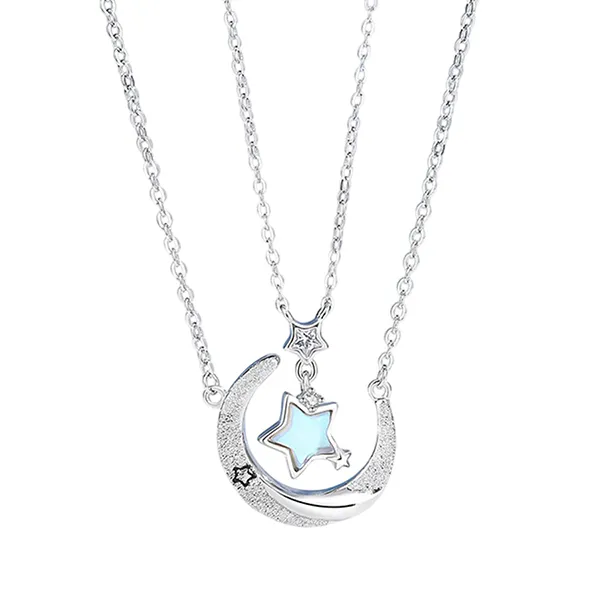 Dây Chuyền Đôi Lili Jewelry Đính Đá CZ Trăng Và Sao Esther LILI_126143 Màu Bạc