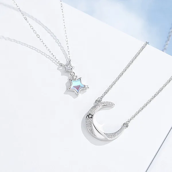 Dây Chuyền Đôi Lili Jewelry Đính Đá CZ Trăng Và Sao Esther LILI_126143 Màu Bạc