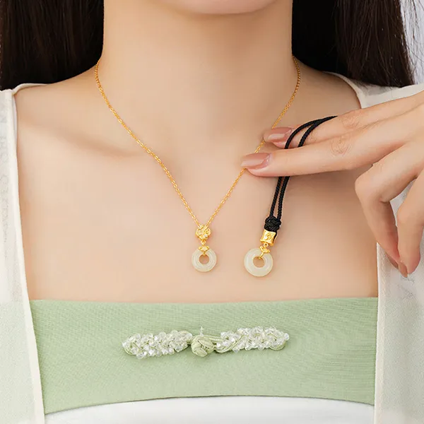 Dây Chuyền Đôi Lili Jewelry Đính Ngọc Bích Hetian Đống Điếu Mary LILI_126122 Màu Đen/Vàng