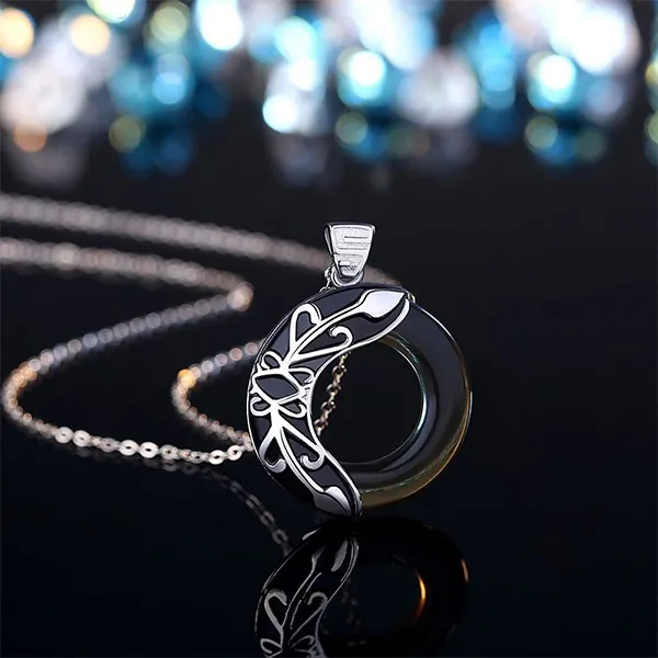 Dây Chuyền Đôi Lili Jewelry Opal Obsidian Princess Prince Dây Bạc LILI_376749 Màu Đen Bạc