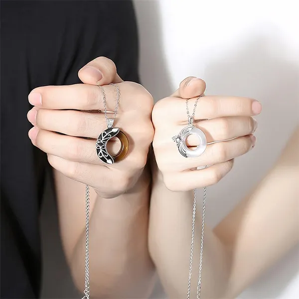 Dây Chuyền Đôi Lili Jewelry Opal Obsidian Princess Prince Dây Bạc LILI_376749 Màu Đen Bạc