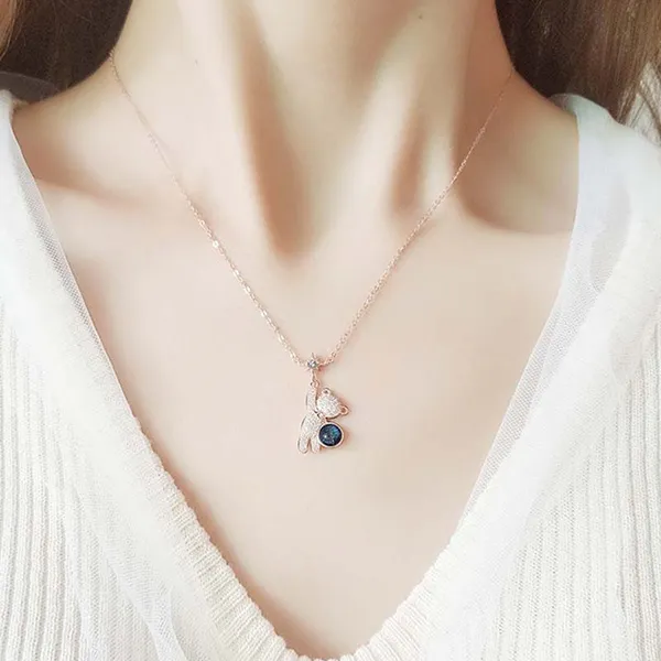 Dây Chuyền Lili Jewelry Bạc Nữ Đính Pha Lê Aurora, CZ Gấu Cute LILI_867868 Màu Vàng Hồng