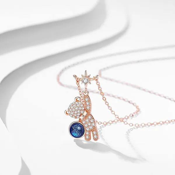 Dây Chuyền Lili Jewelry Bạc Nữ Đính Pha Lê Aurora, CZ Gấu Cute LILI_867868 Màu Vàng Hồng