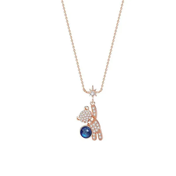 Dây Chuyền Lili Jewelry Bạc Nữ Đính Pha Lê Aurora, CZ Gấu Cute LILI_867868 Màu Vàng Hồng