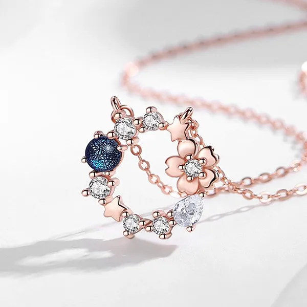 Dây Chuyền Lili Jewelry Bạc Nữ Đính Pha Lê Aurora Hình Vòng Hoa Audrey LILI_628865 Màu Vàng Hồng