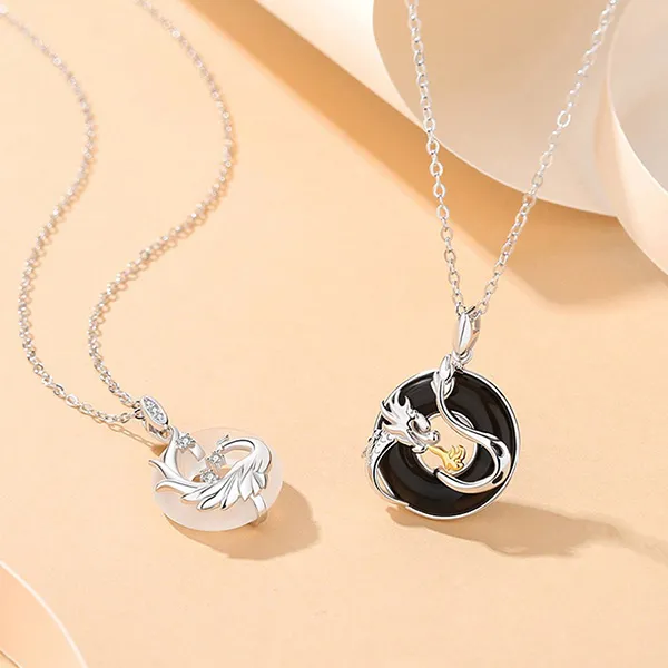 Dây Chuyền Lili Jewelry Đính Đá Mã Não Rồng Và Phượng Walter LILI_106179 Màu Đen - Bạc
