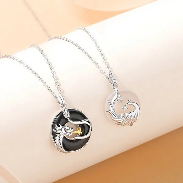 Dây Chuyền Lili Jewelry Đính Đá Mã Não Rồng Và Phượng Walter LILI_106179 Màu Đen - Bạc