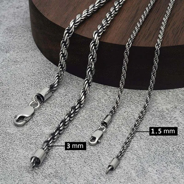 Dây Chuyền Nam Lili Jewelry Bạc Thái Bện Xoắn To Nhỏ LILI_694567 Màu Bạc 3mm Size 45